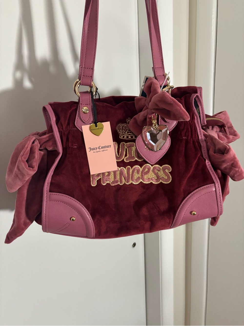 Juicy Couture Pink & Burgundy Velour 'Juicy Princess' Shoulder Bag